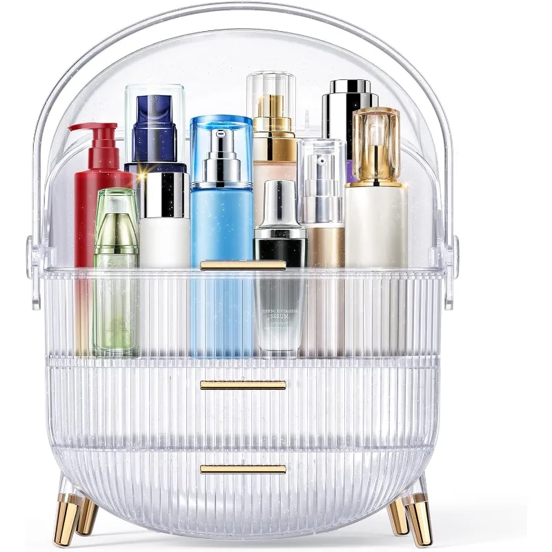 

Egg Shape(Oval) Makeup Storage Box, Countertop Portable Vanity Cosmetics Organizer Preppy