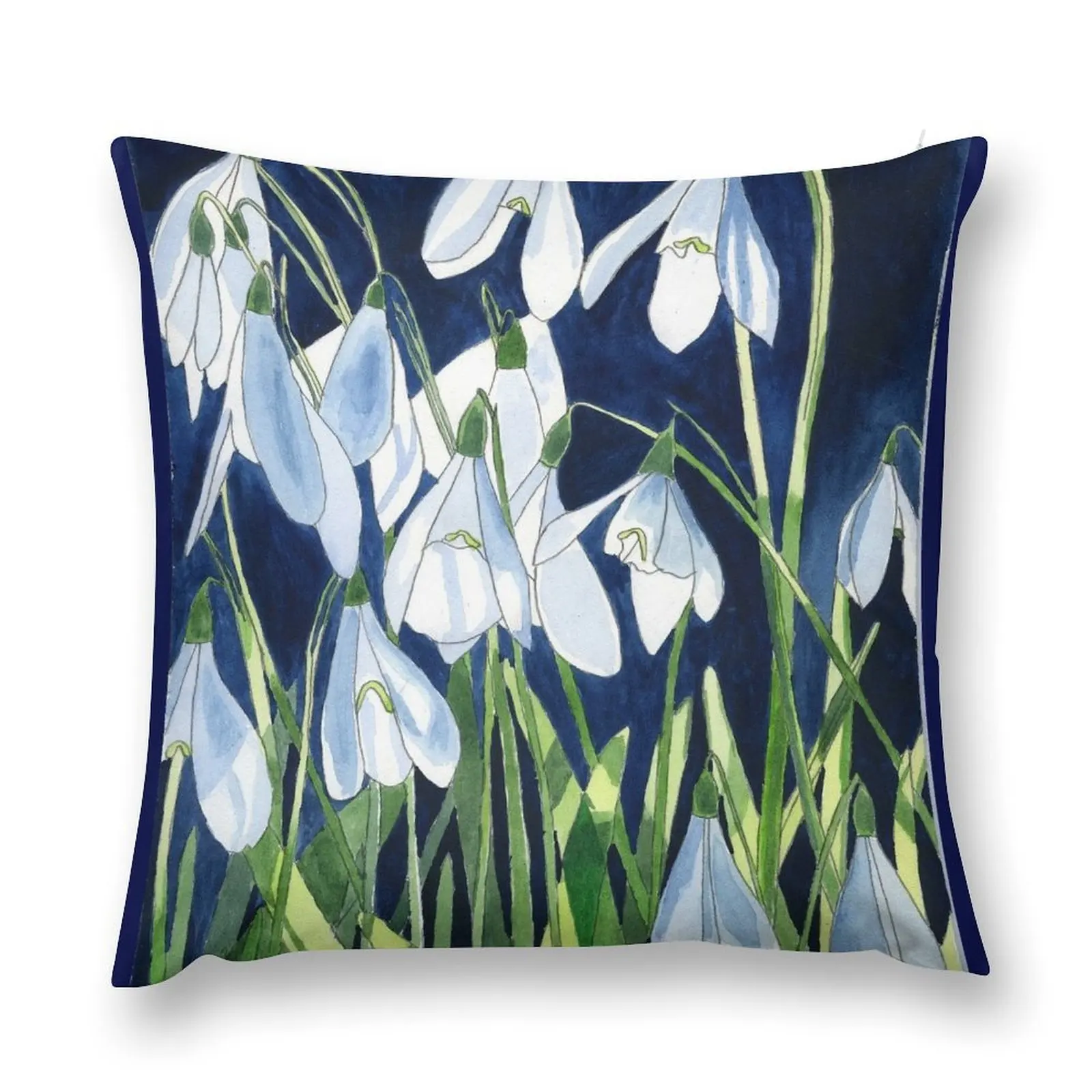 

Watercolour painting of snowdrops with a dark background Throw Pillow Sofa Cushions pillow