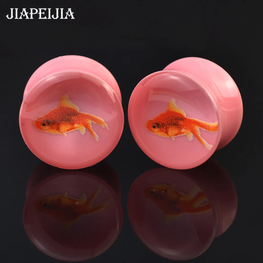 2pcs 6-50mm Cute Fish Ear Tunnels Gauges Double Flared Plug Ear Stretcher Expander Body Jewelry