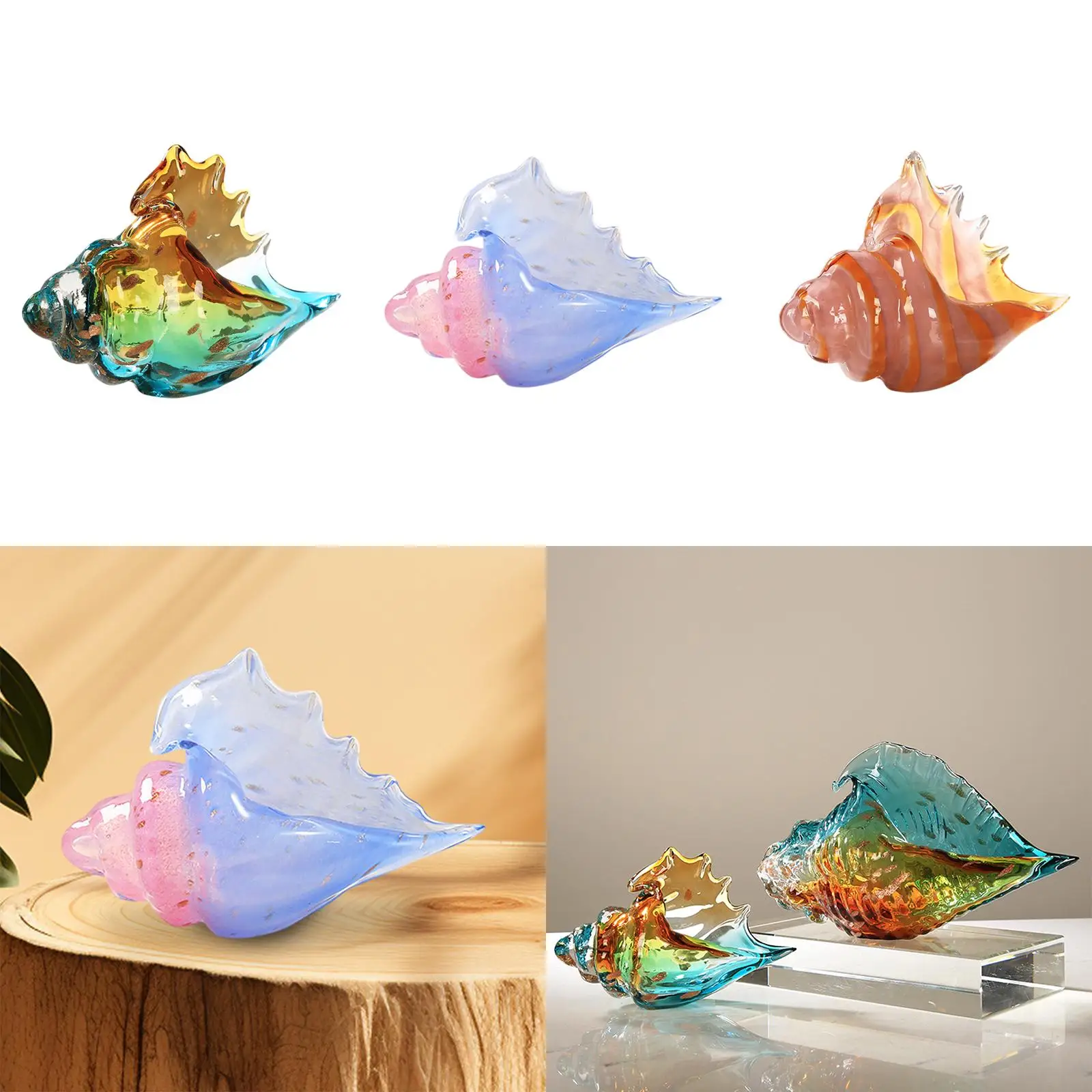 

Glass Conch Figurine Modern Sea Animal Art for Cabinet Room Indoor Desktop