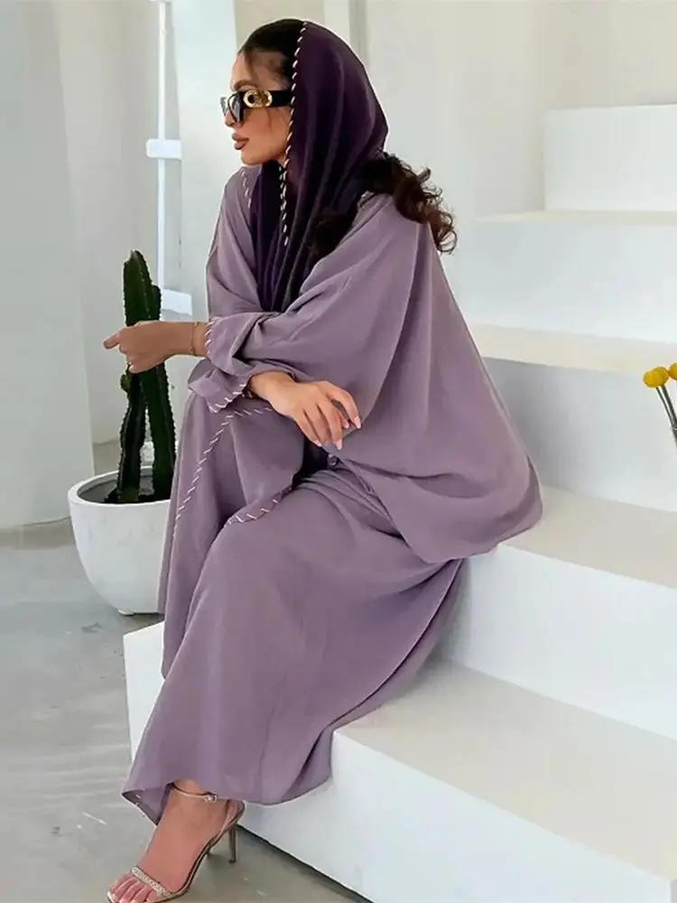 Eid Dubai Plain 2 Piece Abaya Set Hijab Modest Muslim Sets Khimar Abayas For Women Robe Caftan Marocain Femme Musulmane Kaftan