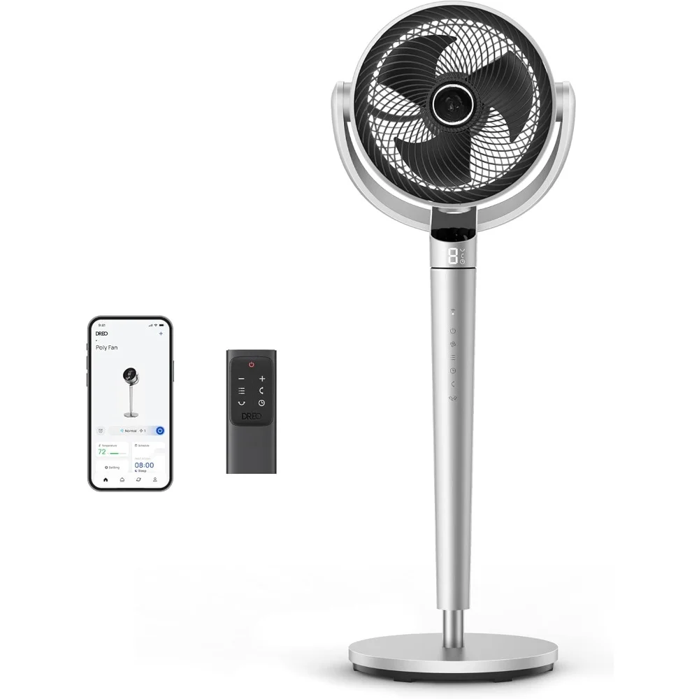 

Pedestal Fan with Smart Control, 43'' Inches,150°+120° Omni-Directional Oscillating Quiet Fans for Bedroom, 110ft Circulator Fan