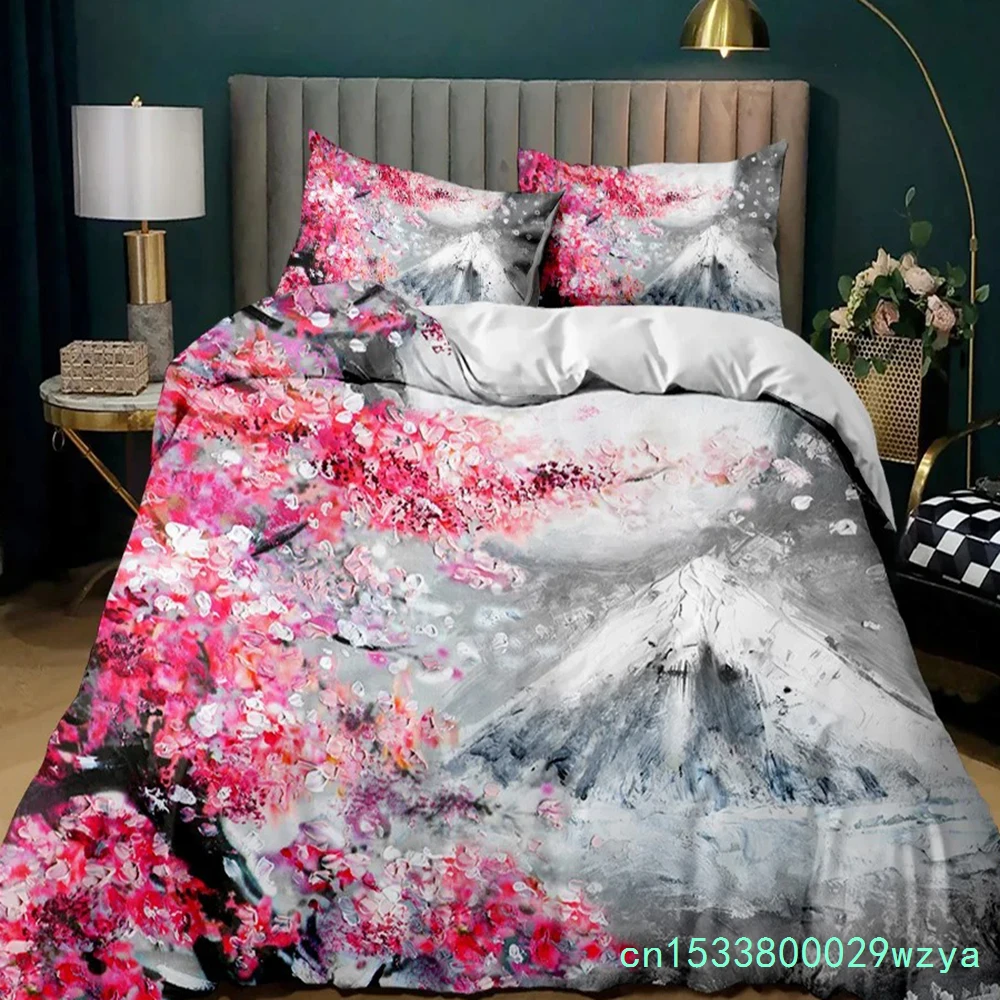 Japanese Style Bedding Set Traditional Kimono Motifs Comforter Cover Queen Size,Tokyo Duvet Cover Geisha Japan Asian Quilt Cover