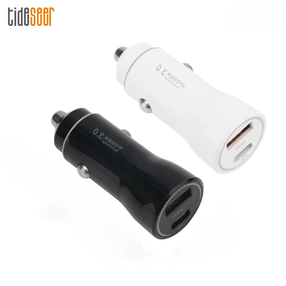 50pcs 36W Quick Charge 3.0 USB Car Charger LED PD Type-C Dual Ports Mobile Phone Adapter Fast Charging for iPhone Xiaomi Phone