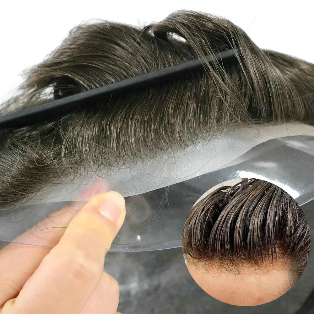 0.02mm utra pele fina descartável natural linha fina homens peruca 100% sistema de substituição de prótese de cabelo humano unidades peças de cabelo 8*10