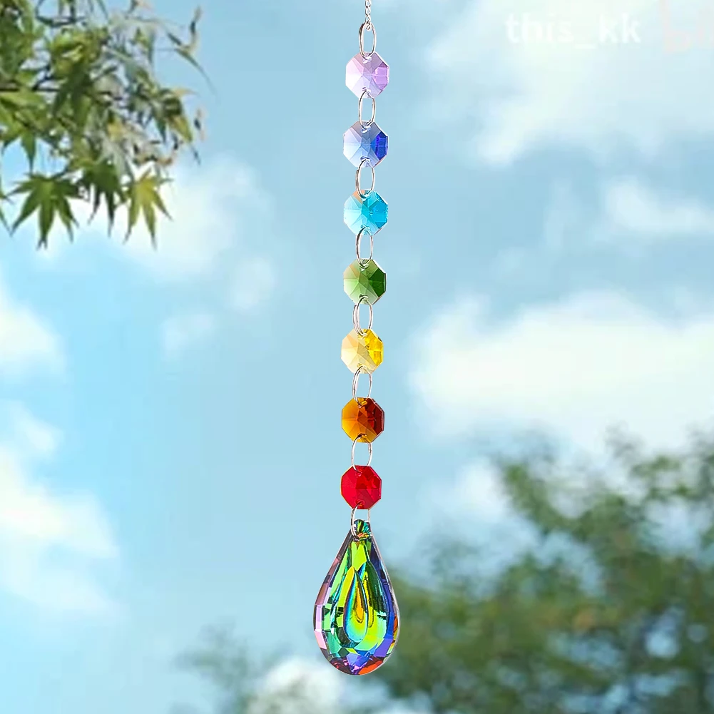 Crystal SunCatcher Hanging Light Catcher Pendant Light Catching Wind Chimes Rainbow Prism Window Drop Garden Tree Home Decor