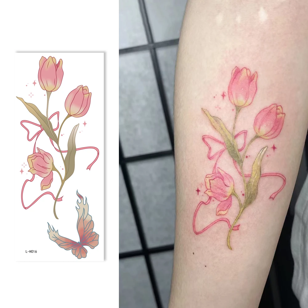 

Large Watercolor Wildflower Temporary Tattoo Stickers - Realistic Tulip Design, Waterproof, Long-Lasting, Odorless, Y2K
