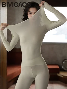 BIVIGAOS خريف رقيقة جدا سوبر مرونة ترموستاتي ذاتية التدفئة ملابس اخلية حرارية النساء طويلة جونز مجموعة الشتاء مثير الملابس الداخلية