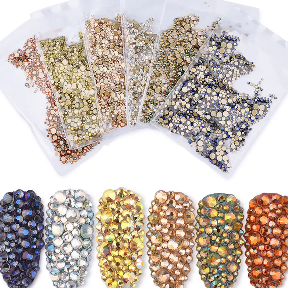 1440 Stück Deko-Nagelzubehör für Kunstnägel, Glitzersteine, grüne Nägel, goldene, mehrfarbige Dekorationen