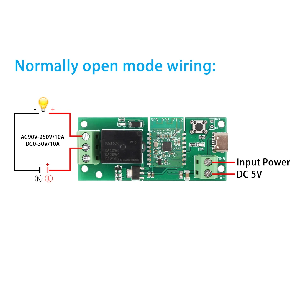 Inteligentny przełącznik DC7V ~ 32V 2.4GWIFI z kranu Samoblokujący moduł przekaźnikowy Przełącznik Type-C Interfejs do sterowania Ewelink APP