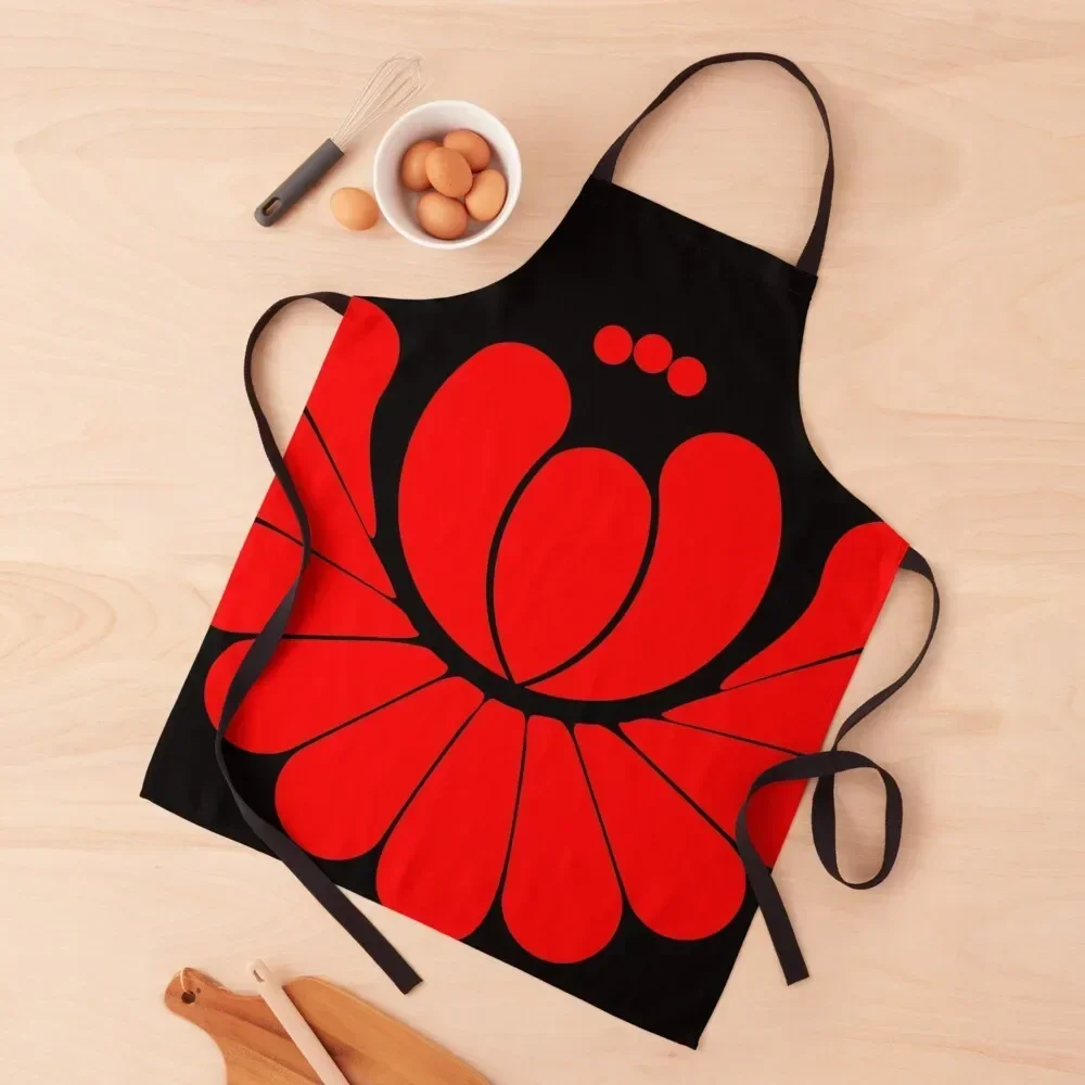 Single rose, Hungarian folk art style, red on white or black Apron Useful Things For Kitchen For Kitchen Apron