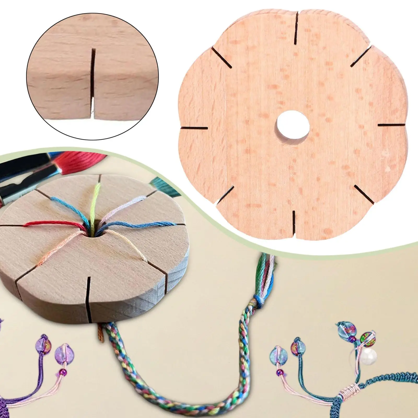 Wooden Round Kumihimo Disc 8 Slot Braiding Loom Beading Plate for DIY Bracelet and Anklet Jewelry Craft view 3