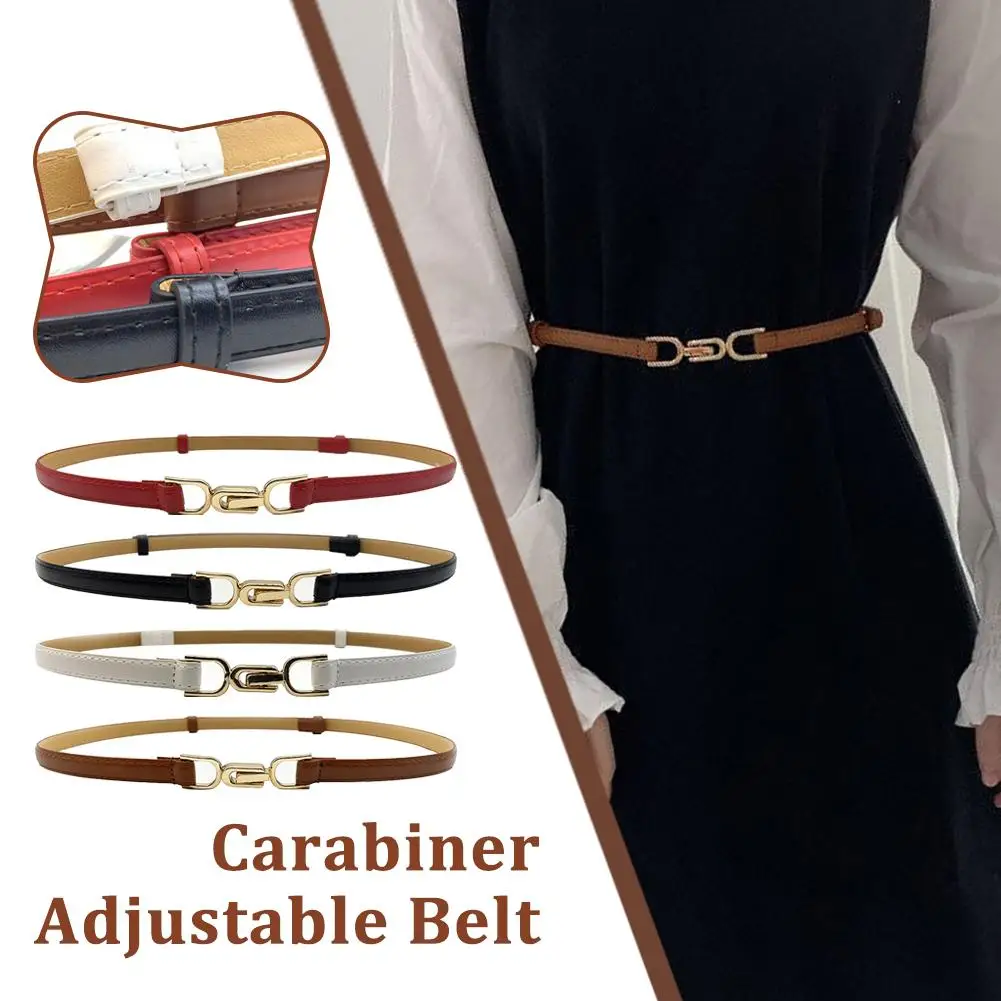 

1PCS Adjustable PU Leather Ladies Dress Belts Skinny Strap Women Belts Gold Belts Waist Female Buckle Color Thin H0Y1