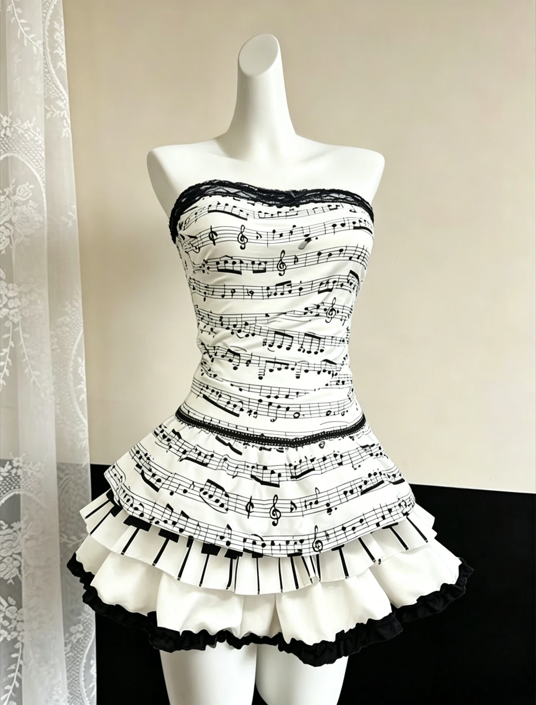 

Piano Key Print Casual Subcultre Japanese Vintage Y2k Dress Sleeveless Harajuku Dress American Retro Female Dress New Clothing