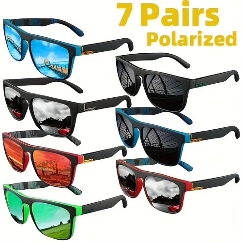 7 pares de gafas de sol polarizadas cuadradas, gafas de sol antideslumbrantes para fiesta de verano, vacaciones, viajes, conducción, gafas de pesca