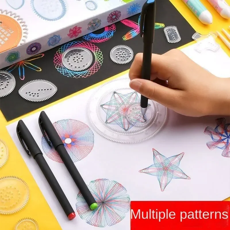 New 22pcs Clear Spirograph Drawing Toy Set DIY Creative Design Geometric Drawing Interlocking Gears Wheels Ruler Kids Art Craft
