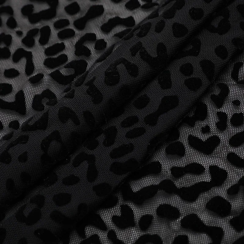 50cm/100cm*150cm Leopard Flocking Hexagonal Mesh Fabric Stretch Mesh Fabric African Net Fabrics for DIY Sewing Clothing