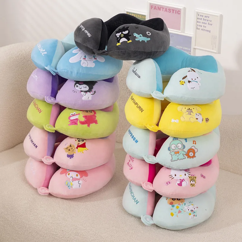 Kawaii Sanrios Hello Kitty Kuromi My Melody Hangyodo Cinnamoroll Office Plush Nap Pillows Anime Soft Travel U-Shaped Neck Pillow