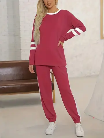 Plus-Size Women's Long-Sleeved Two-Piece Casual Outfit, Comfortable and Versatile Top and Pants Set