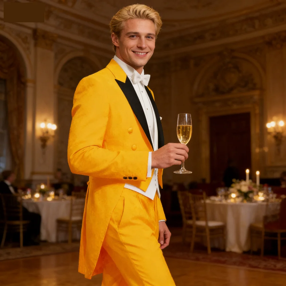 

Men's Monochromatic Three-Piece Terno Formal Long Blazer Wedding Groomsmen Smoking Dance Suit Best Man Eveningwear