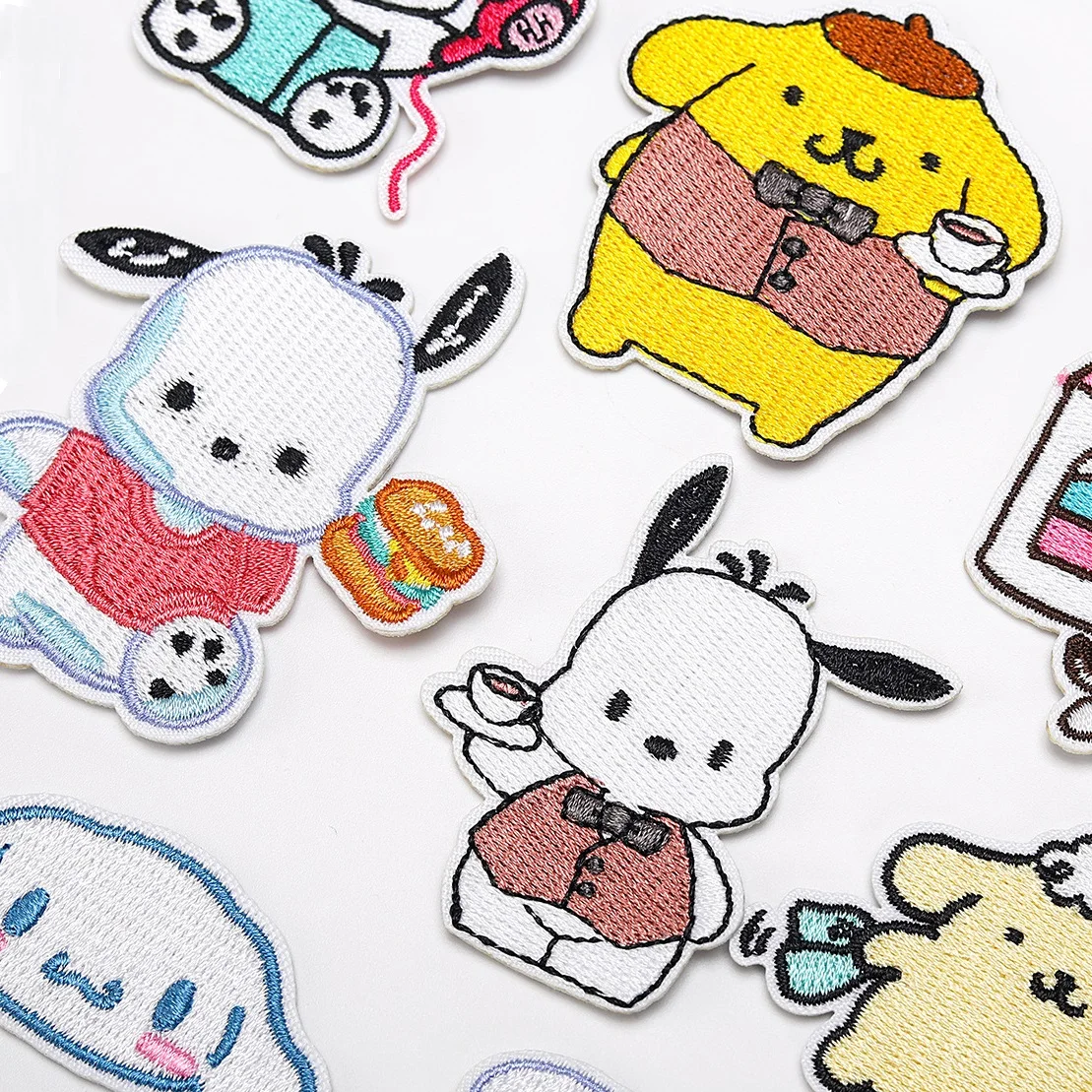 6/7/10Pcs Anime Cinnamoroll Pochacco Pompom Purin Kwaii Applique For Sew Child Clothes Iron on Embroidery Patch Coat Decor Badge