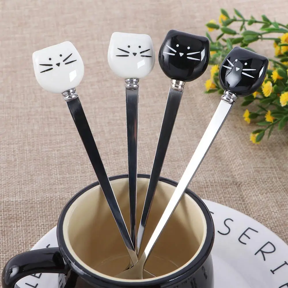 Ice Cream Home Cute Animals Tableware Stainless Steel Tea Spoons Cat Dessert Spoon Coffee Stirrer Stirring Tool