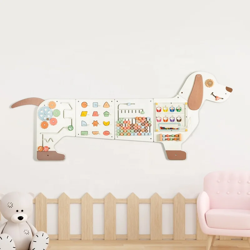 Wooden Dog Activity Wall Busy Board Panels, Montessori Sensory Toys, Learning Activity Center, Educational Fine Motor Skills Toy