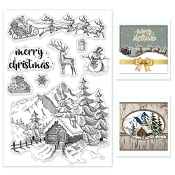 Christmas Deer Elk Clear Stamp Santa Claus Snow Mountain House Silicone Stamp Sleigh Snowman for Scrapbook Journal Card Making