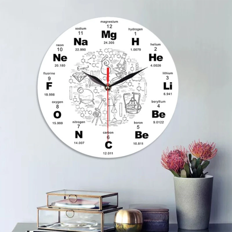 

Periodic Table Of Elements Wall Art Chemical Symbols Wall Clock Educational Elemental Display Classroom Clock Teacher's Gift