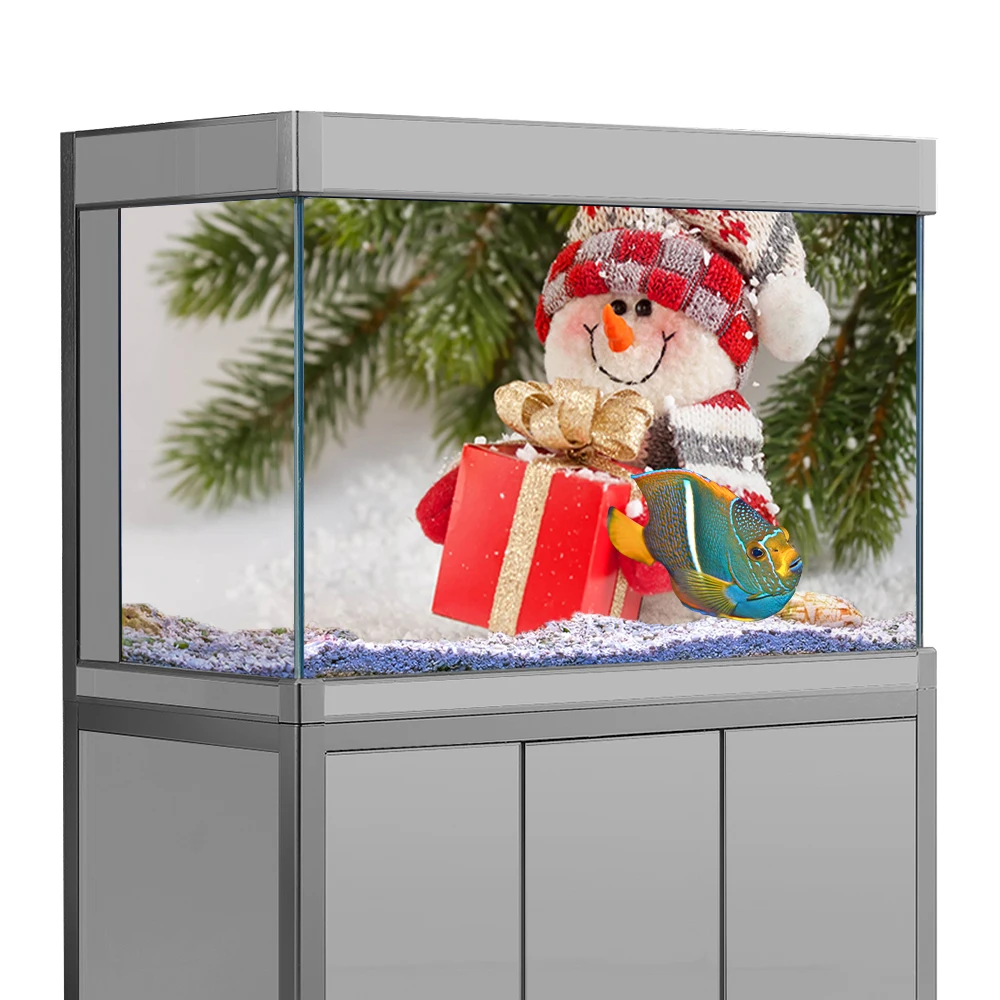 

Aquarium Background Sticker, Christmas Tree Snowman Festival New Year HD Printing Wallpaper Fish Tank Backdrop Decorations PVC