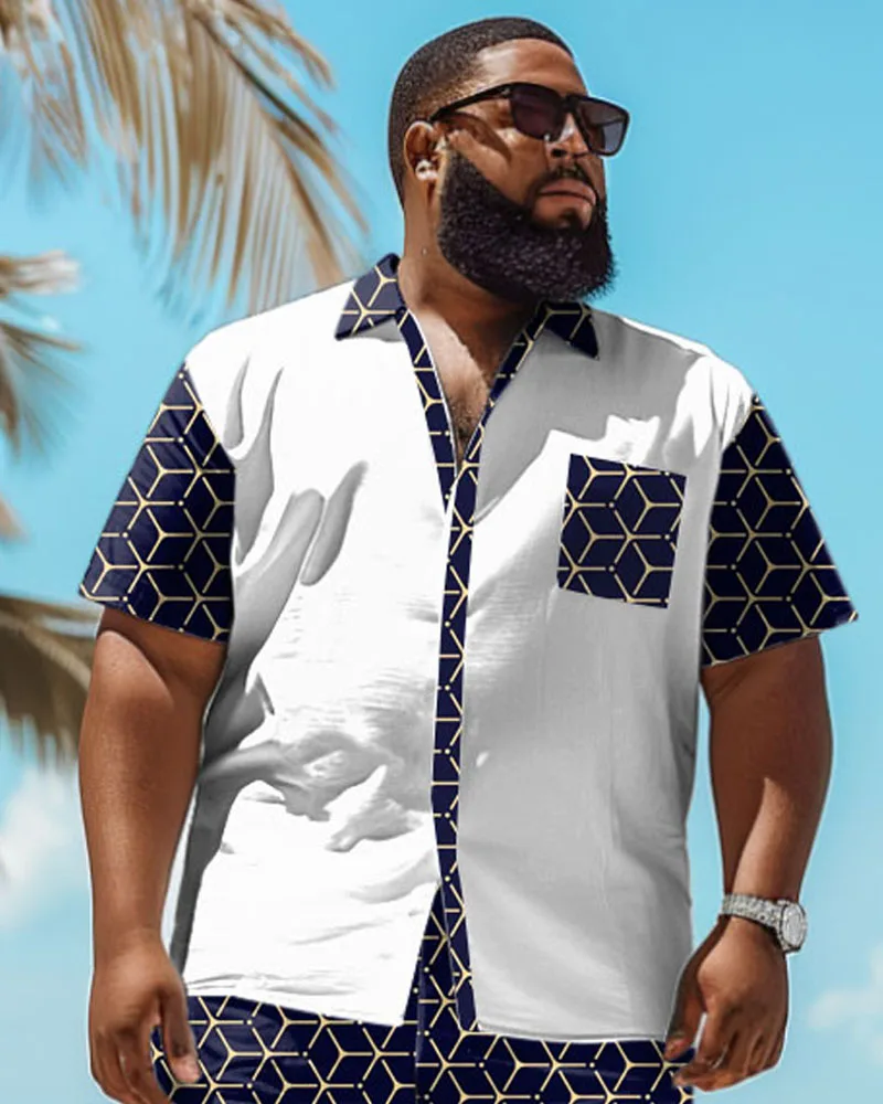 Biggmans Shirt Plus Size L-9XL for Summer Beach Men's Oversize Business Print Short Sleeve Shirt Shorts Top 7XL 8XL 9XL