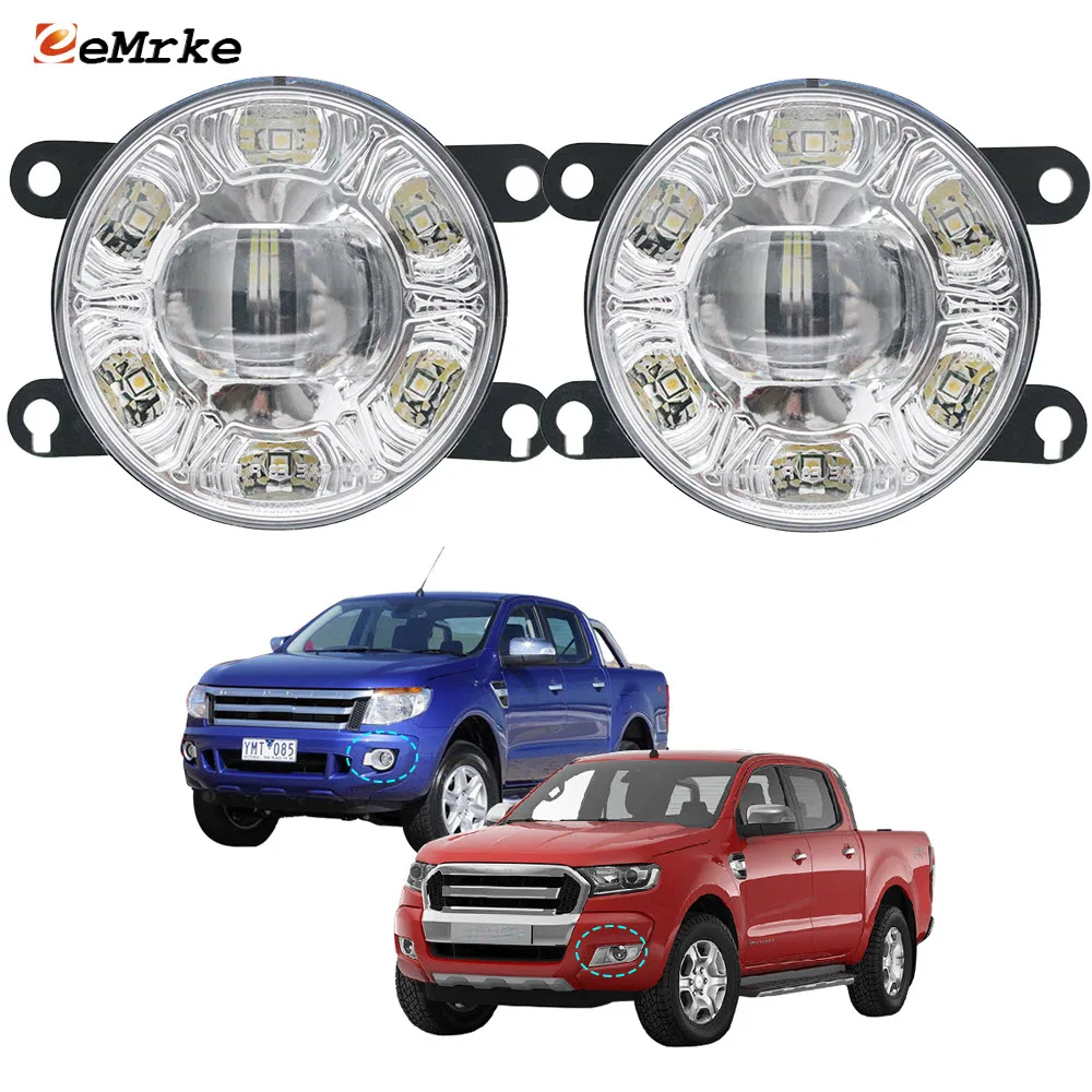 

Pair Led Fog Lights Assembly for Ford Ranger T6 III P375 2012-2018 Car PTF with Lens White DRL Front Daytime Running Fog Lamp