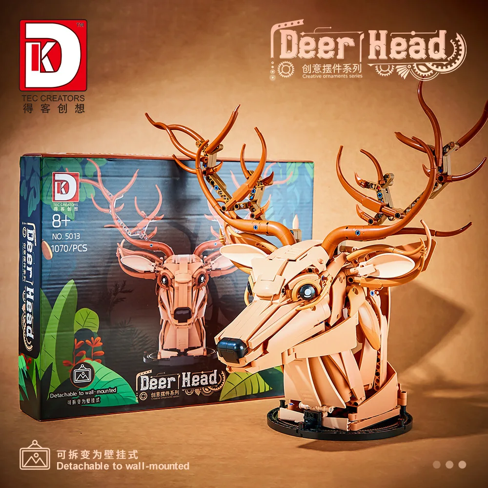 

1070pcs MOC Idea Deer Head Ornaments Building Blocks Model wall Pendant Bricks Assembling Toys for Boys Birthday Gift Set