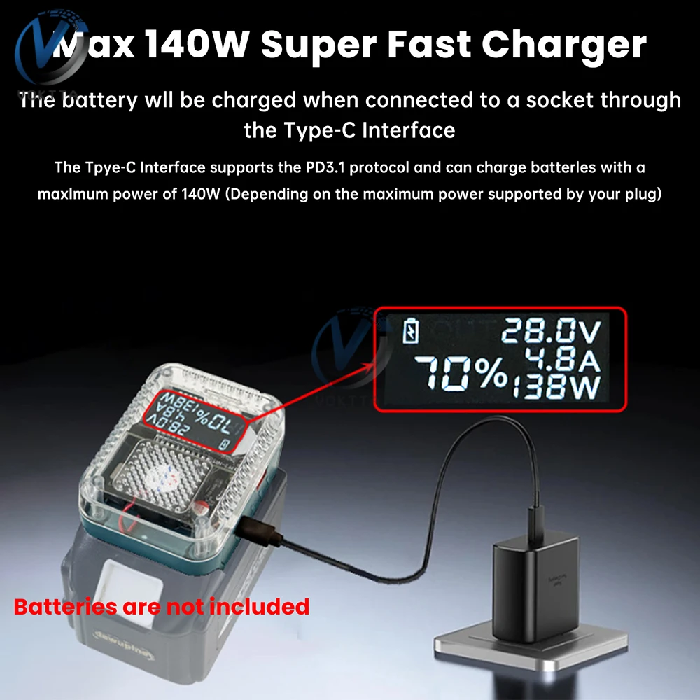 

Адаптер для батареи 140 Вт, преобразователь двунаправленного заряда, разряд типа C для зарядного устройства для литиевой батареи Makita, адаптер для цифрового дисплея