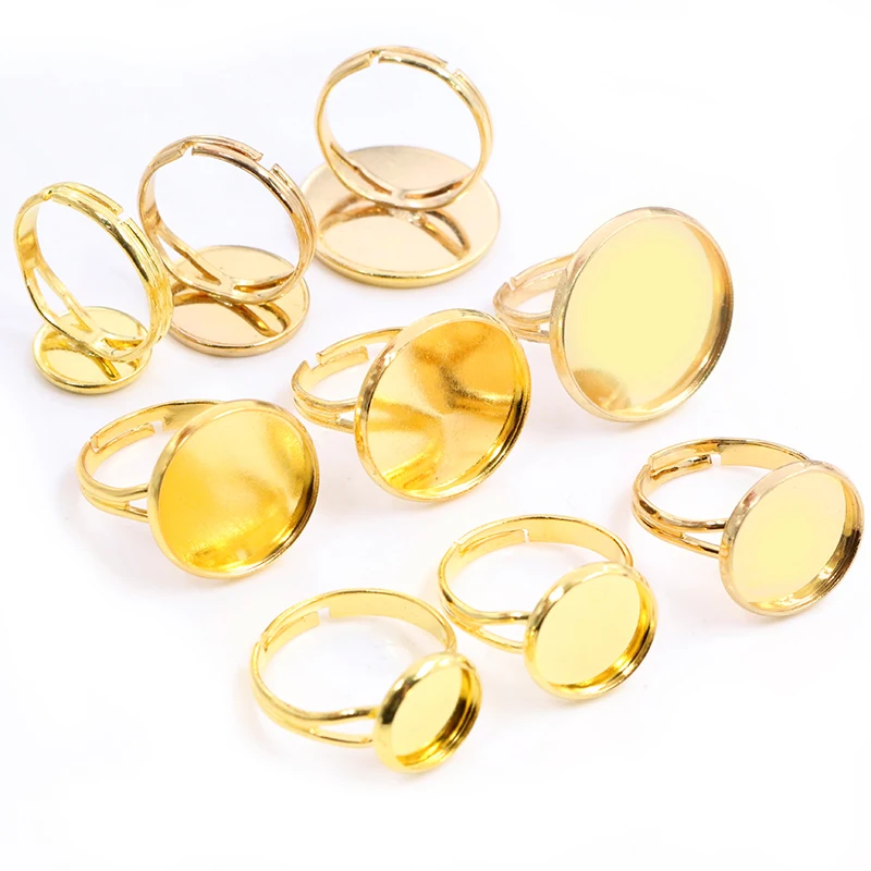 10pcs/Lots 8/10/12/14/16/18/20mm Iron Metal Adjustable Ring Settings Blank/Base,Fit 8-20mm Glass Cabochons,Buttons