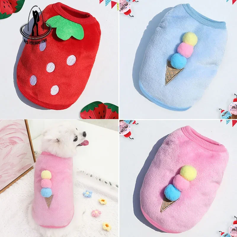 Dog Cat Clothes Puppy Vest Clothes Pet Small And Medium-Sized Dog Teddy Bichon Ice Cream Strawberry Supplies Decoration