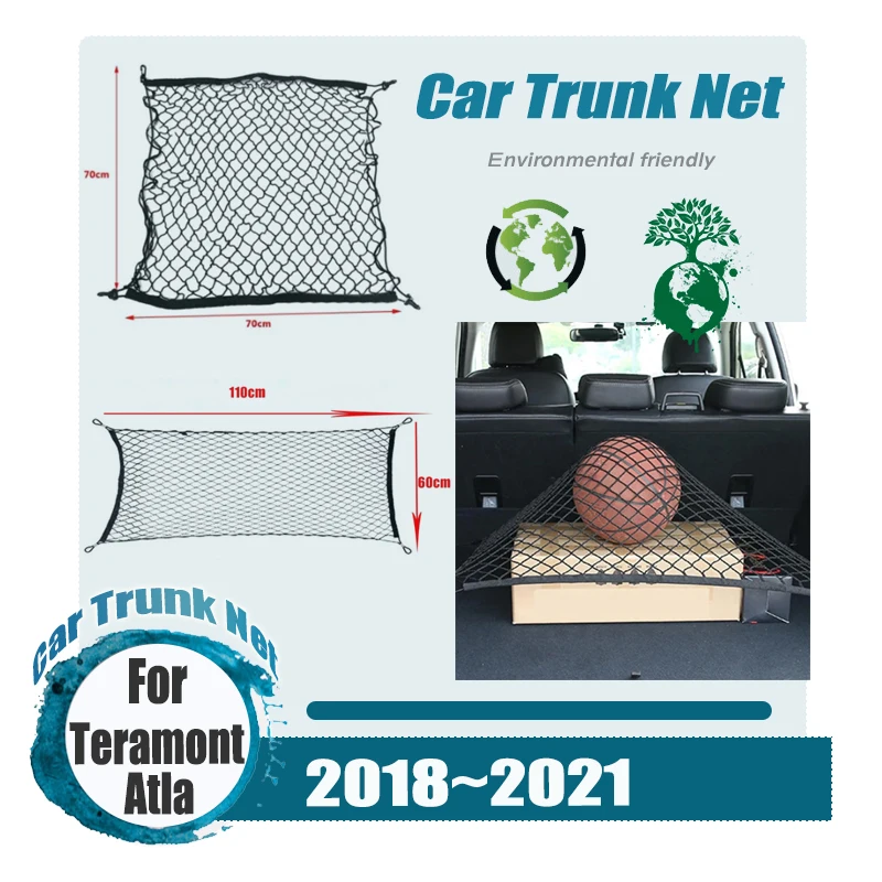 

For VW Volkswagen Teramont Atlas 2018~2021 Car Trunk Nets Back Rear Trunk Organizer Elastic String Luggage Mesh Car Acessories