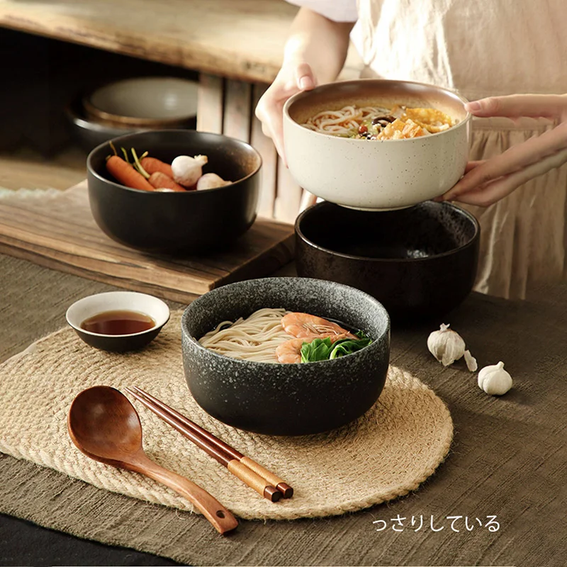 

1200ML Japanese Creative Instant Noodle Soup Bowl Ceramic Salad Bowl Household Large Ramen Rice Bowl Student Tableware Set