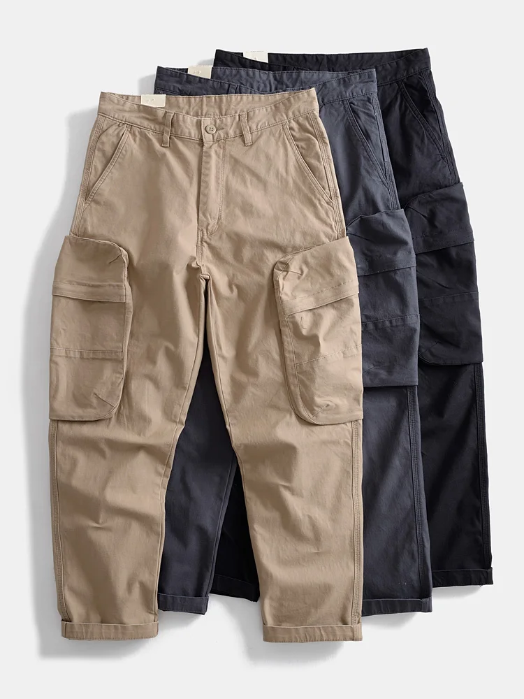 

Мужские повседневные брюки свободного кроя в стиле ретро, прямые, для активного отдыха, модные рабочие брюки с множеством карманов, из смесового хлопка