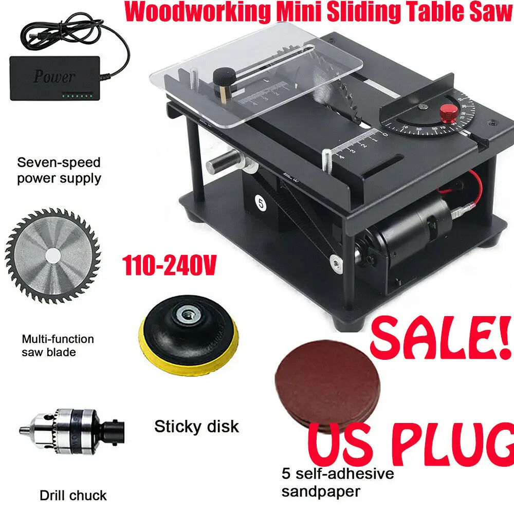 Mini Sliding Table Saw Kit Multifunction Woodworking DIY Hobby Model Sliding Cutting Bench Saw Household 8500r/min