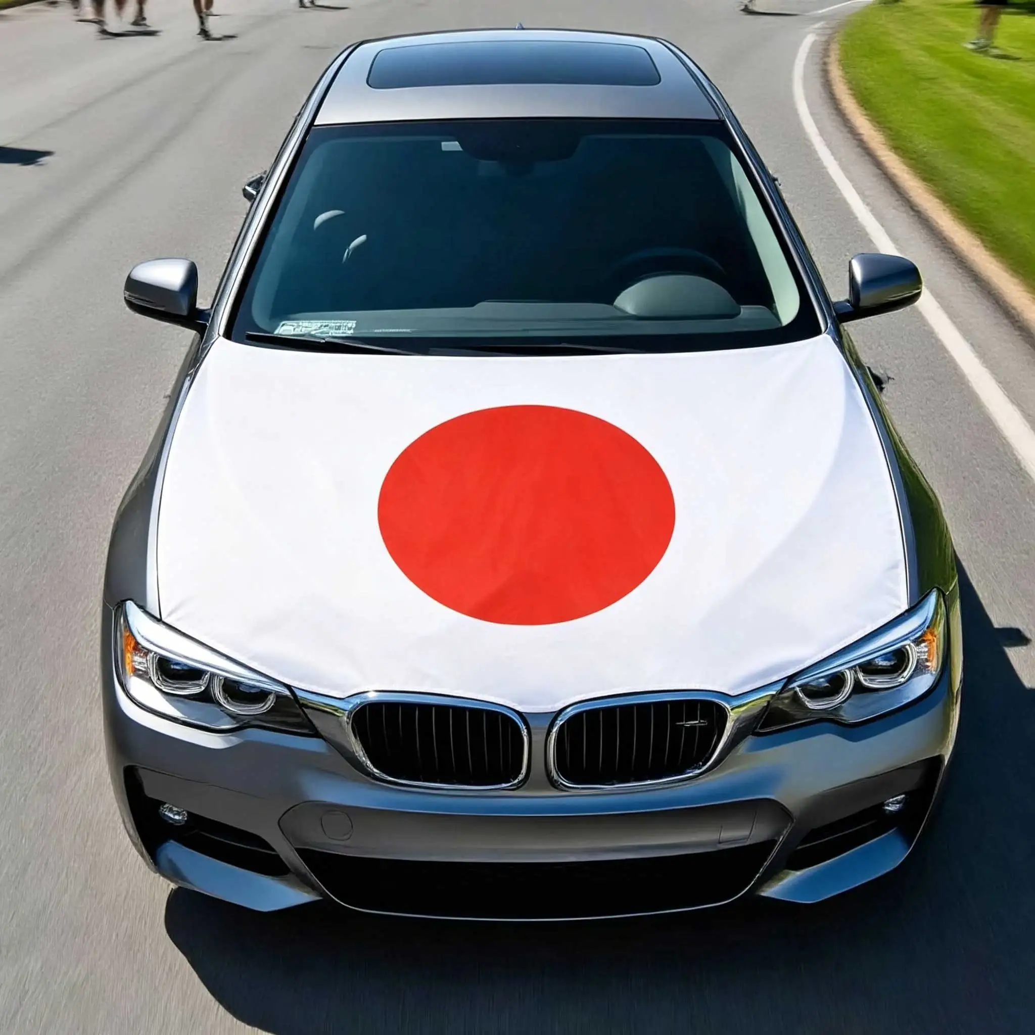 3.8x5.3fts National Japan Flag Banner Car Hood Cover Flag Elastic Fabrics Engine Cover For Decoration
