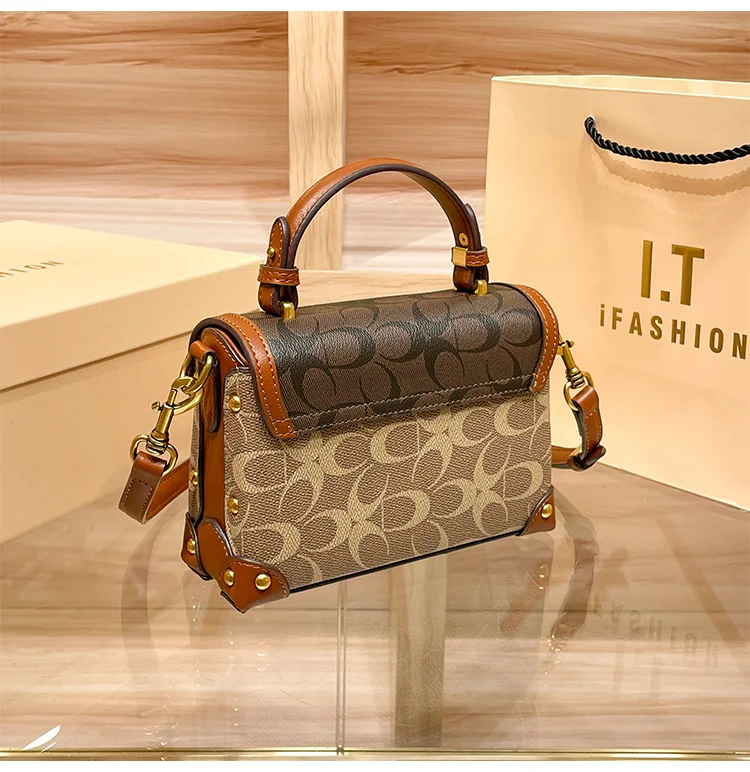 Neue minimalistische und modische kleine Handtasche, Damenhandtasche in Kontrastfarben, hochwertige Umhängetasche, tragbare Box-Tasche – Detail 6