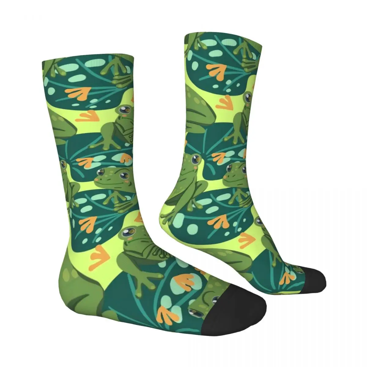 Cute Frog Stockings Water Lily Leaves Printed Funny Socks Winter Anti Slip Socks Couple Skateboard Soft Socks