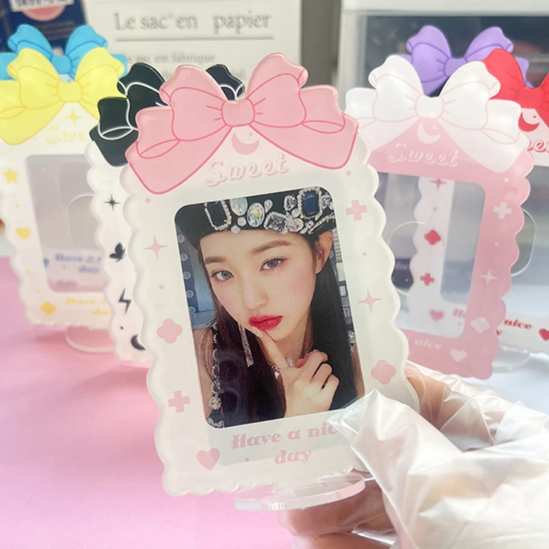 Sweet Bowknot Acrylic Card Display Stand Desktop Decor 3 Inch Photo Protection Photo Holder Photocard Frame Card Sleeve