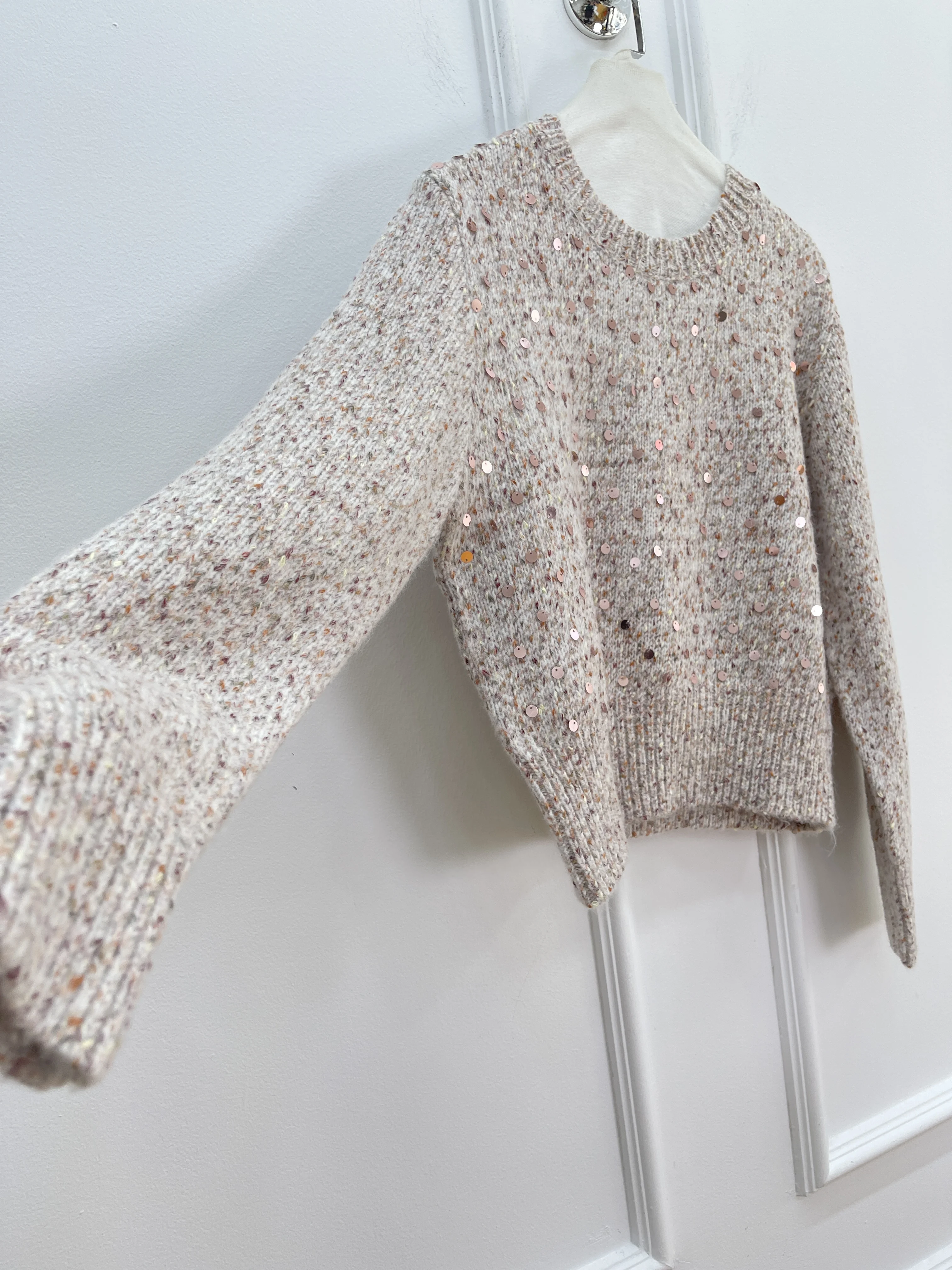 เสื้อสเวตเตอร์ไหมพรมปักเลื่อมลายดอกไม้คุณภาพสูงสำหรับผู้หญิง สไตล์เรโทร แบบครอป หนา