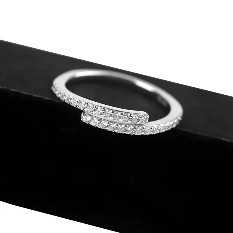 

Sole Memory Rhinestone Cool Zircon 925 Sterling Silver Female Resizable Opening Rings RI558
