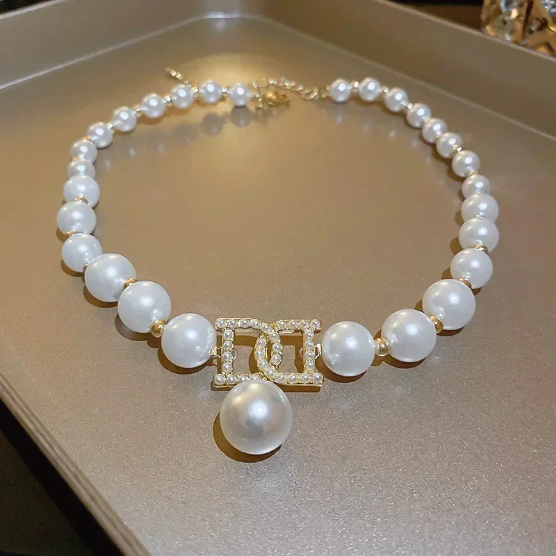 Women Elegant Pearl Clavicle Chain Collares Ladies Short Pendant Necklaces Earrings set Jewelry sets