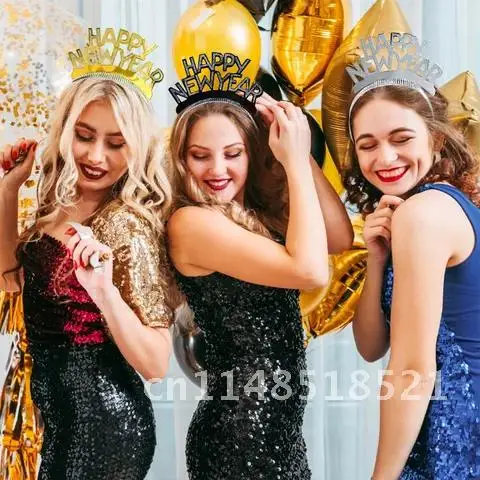 6 Pieces Sparkly New Year Headband 2022 Party Decorations Photo Props New Year's Eve Christmas Hair Hoop Accessories