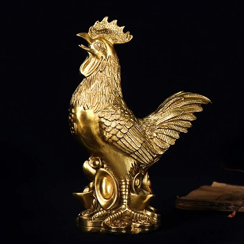 Brass Rooster Cock Figurine Statue Chinese Lucky Fengshui Ornament For Home Office Store Desktop Decoration Handmade Crafts New