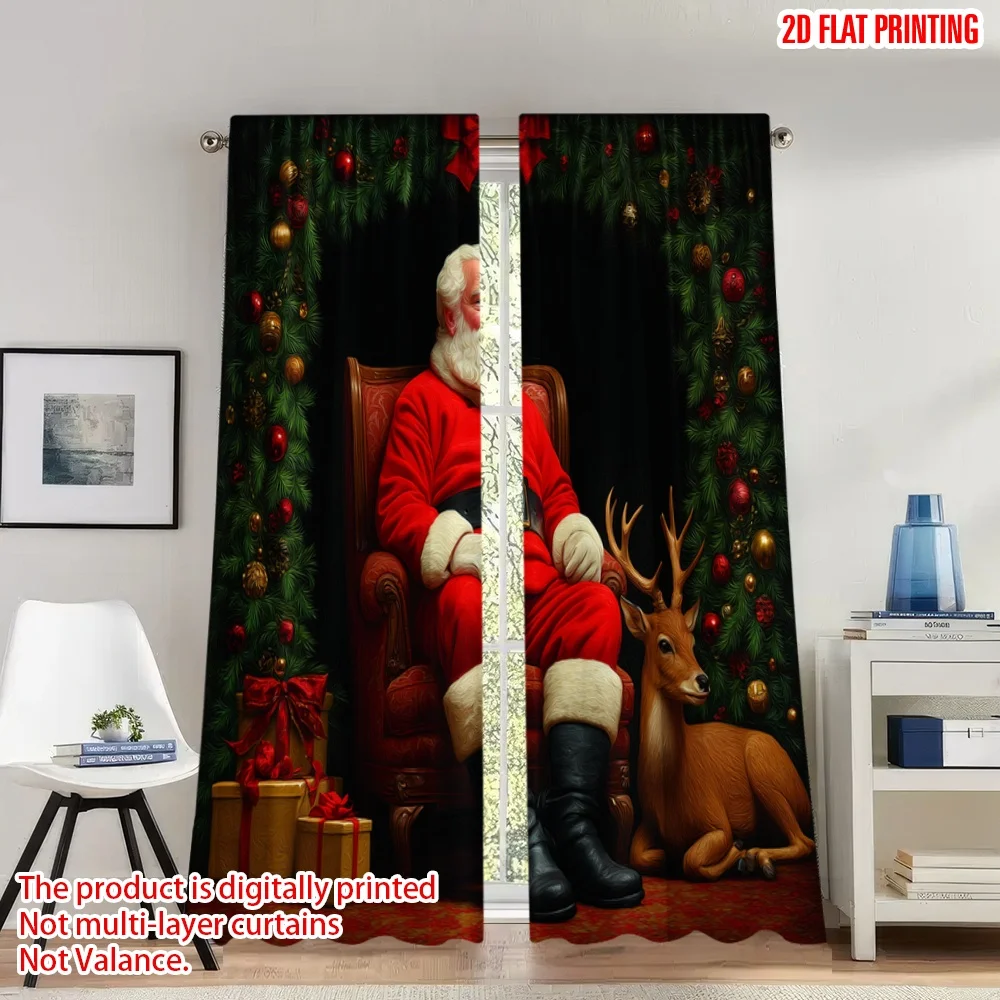 

2pcs 2D flat printing Happy Christmas fashion curtains Cool Santa Christmas Reindeer Gifts Digital Printed Polyester Drapes